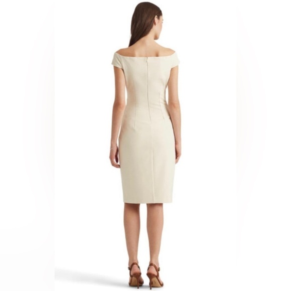 NWT Ralph Lauren Crepe Off The Shoulder Dress in Marscapone Cream - Picture 3 of 16